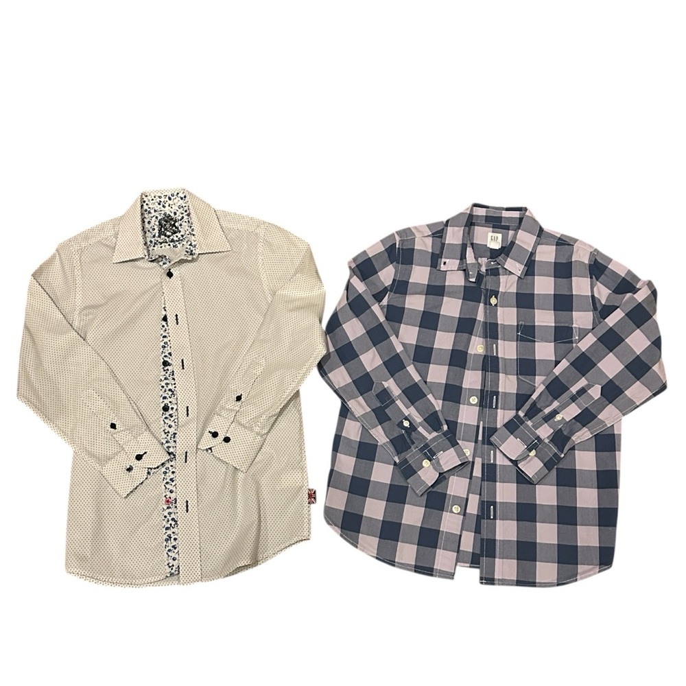 English Laundry/Gap Kids Lot of 2 Boys Button-up Shirts 7-8 plaid/floral School